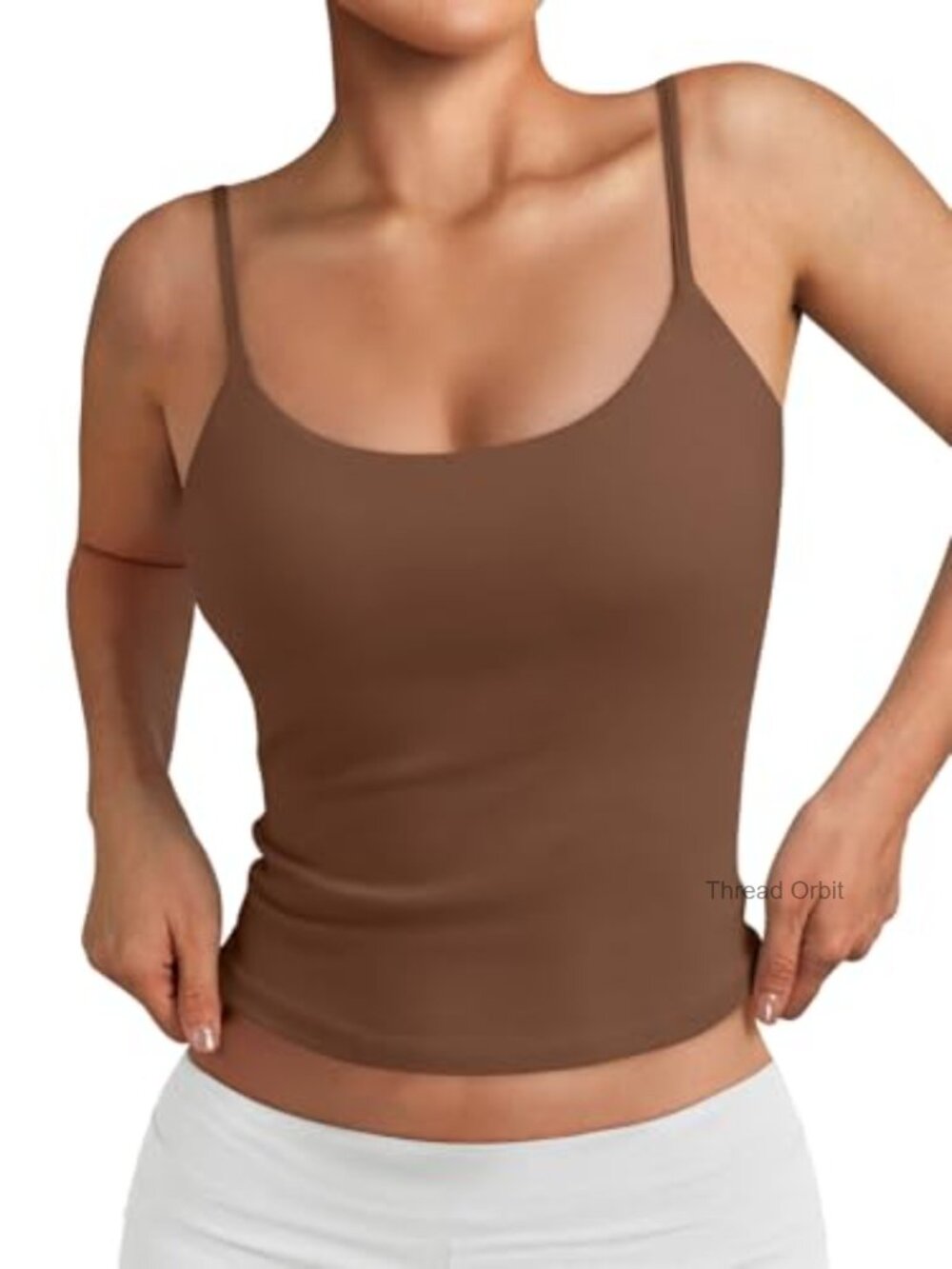 Double Lined Spaghetti Strap Tank Top Adjustable Scoop Neck Nylon Spandex